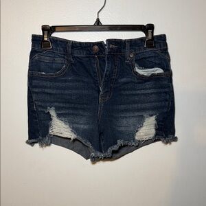 Stylish Dark Blue Distressed Jean Shorts
